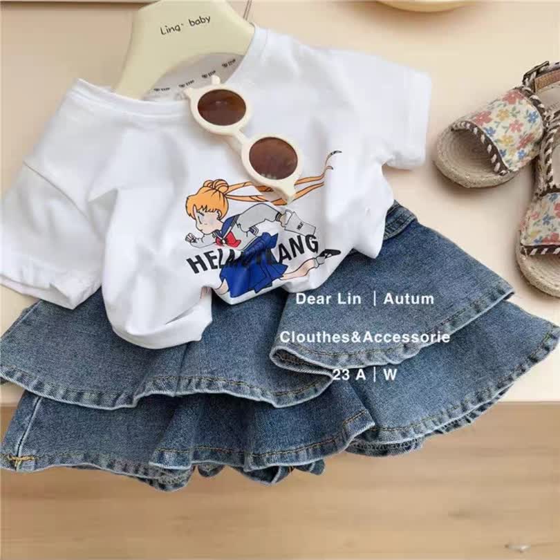 Short denim shirt set