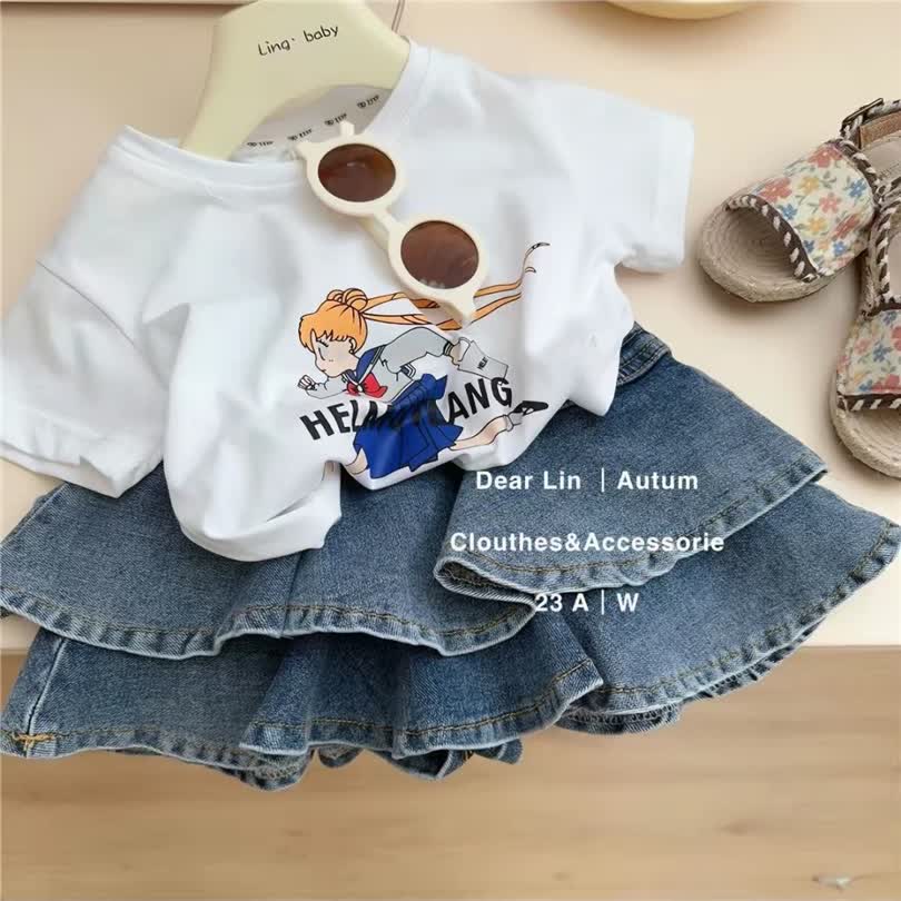 Short denim shirt set