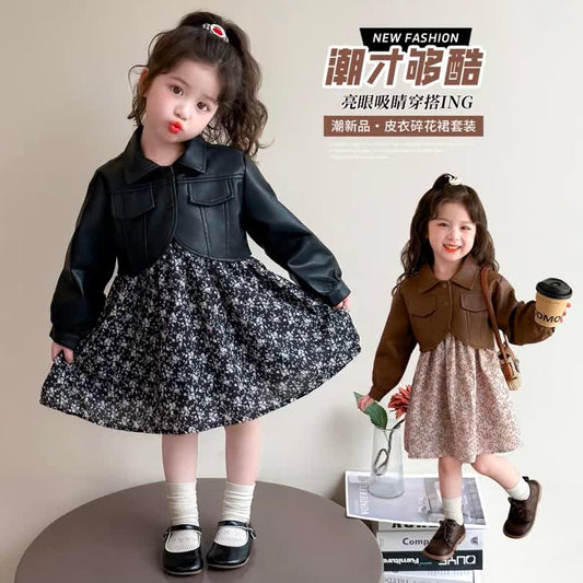 Leather floral dress 2pcs..