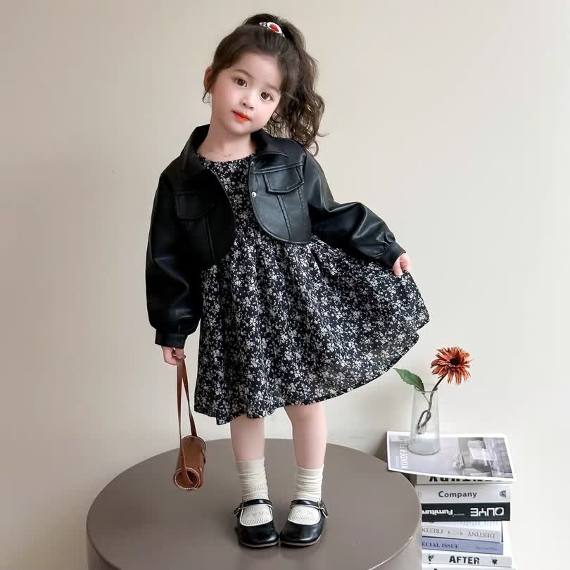 Leather floral dress 2pcs..