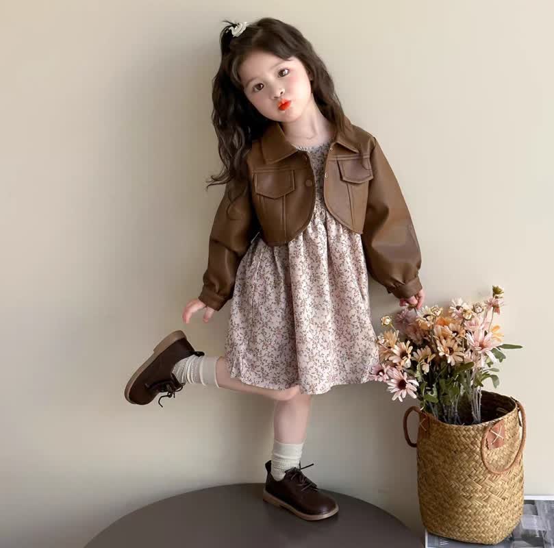 Leather floral dress 2pcs..