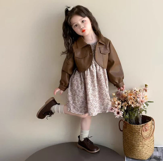 Leather floral dress 2pcs