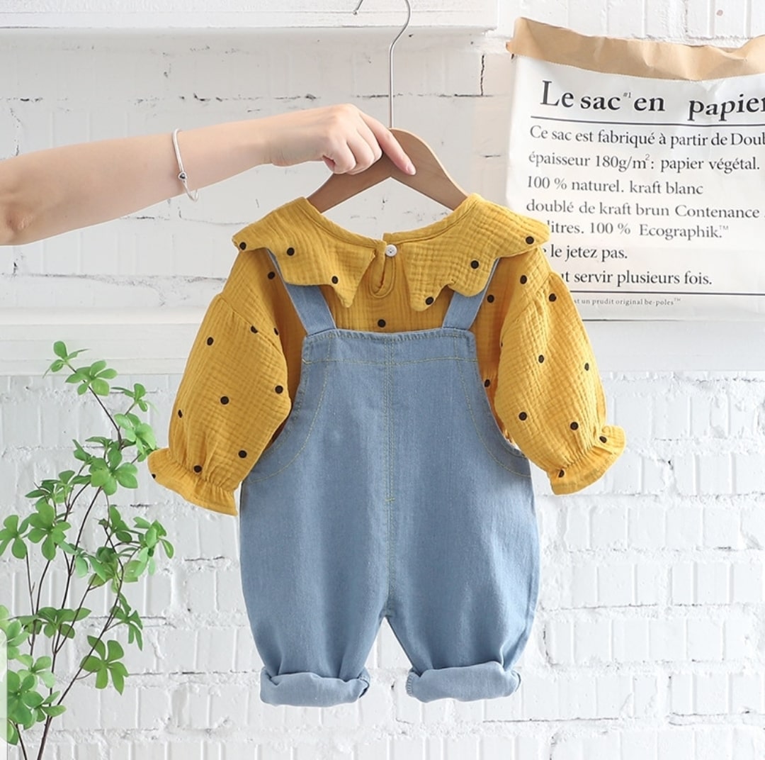 Denim dot jumpsuit 2pcs